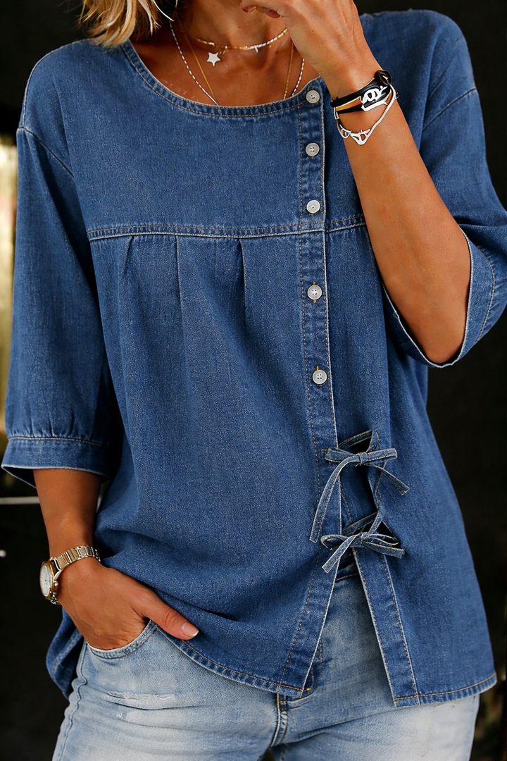 Vera - Vintage-Inspired Long Denim Blouse