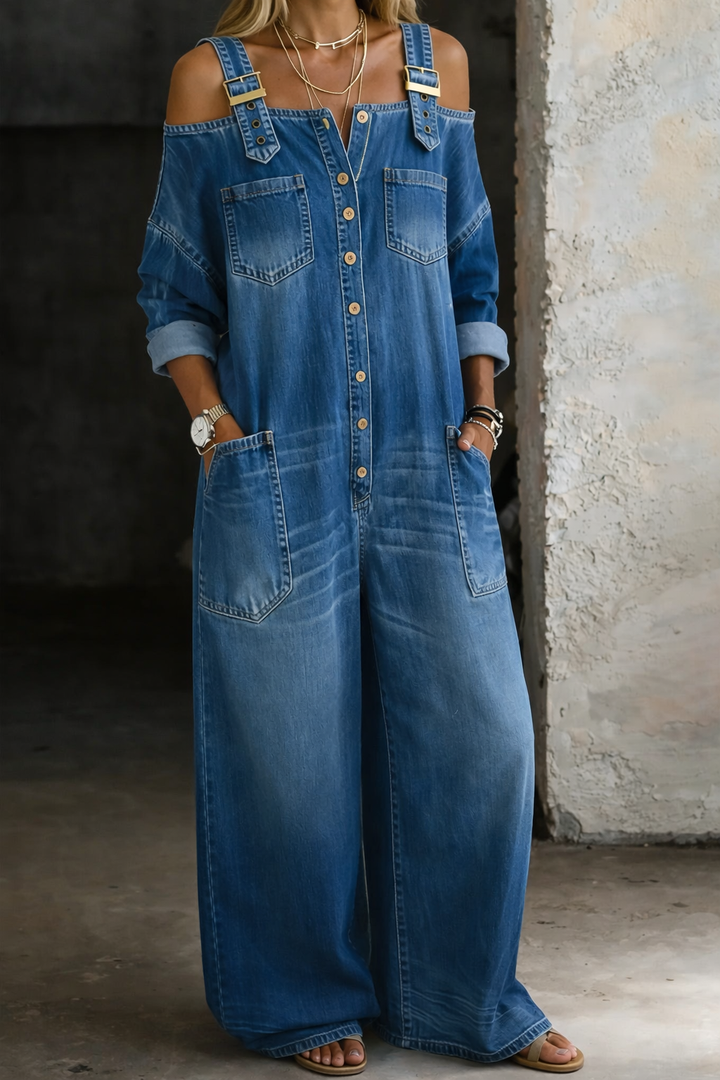 Elsa - Denim Jumpsuit with Off-Shoulder Design