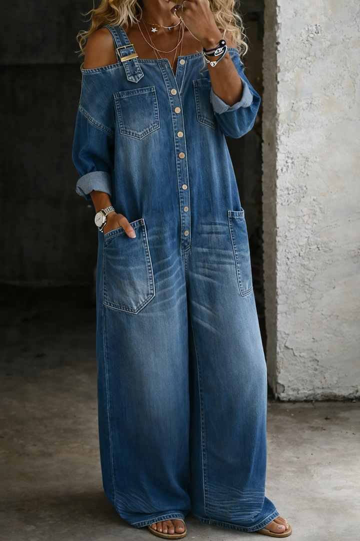 Florence - Off-Shoulder Denim Jumpsuit