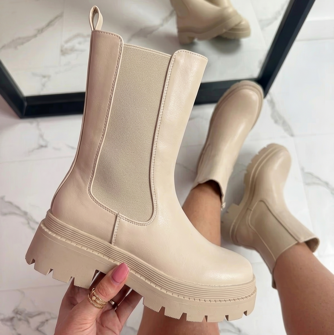 Chunky Sole Mid-Calf Chelsea Boots
