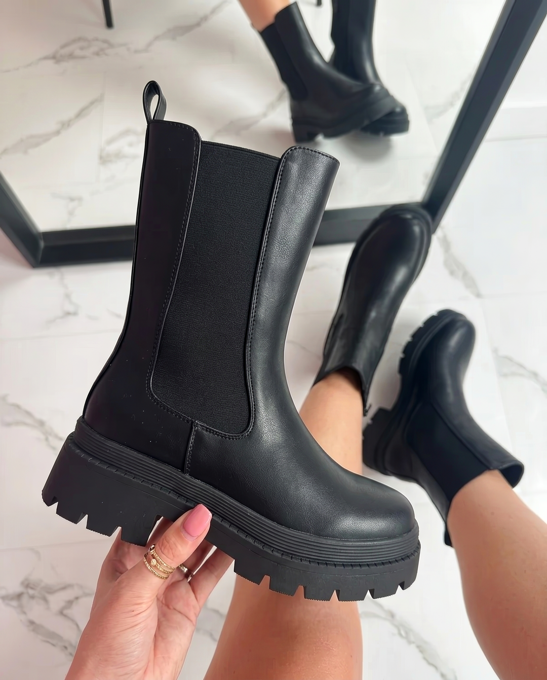 Chunky Sole Mid-Calf Chelsea Boots