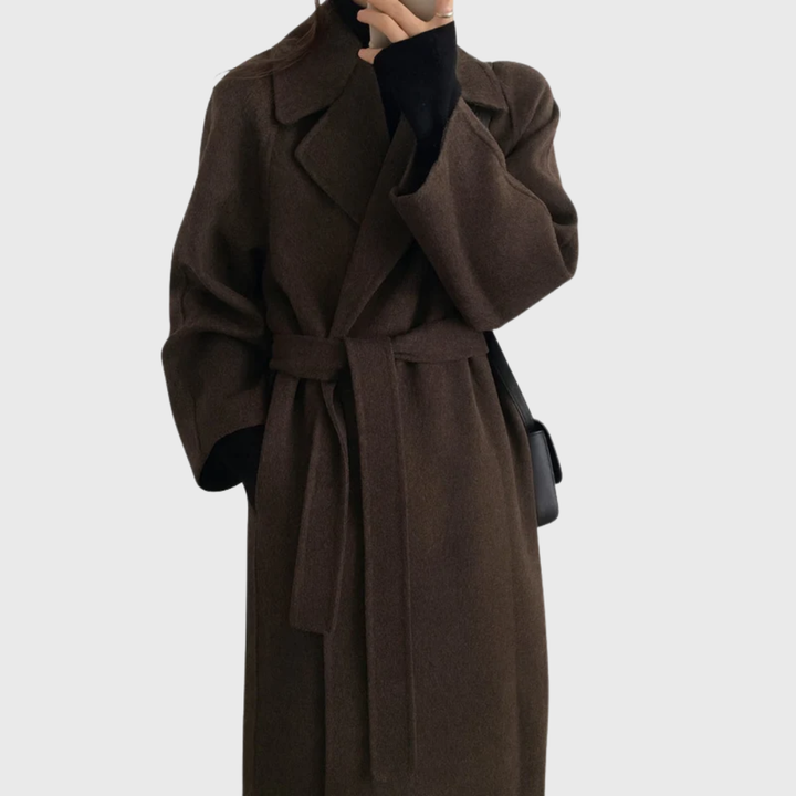 Women's Timeless Wool Blend Long Coat with Adjustable Belt