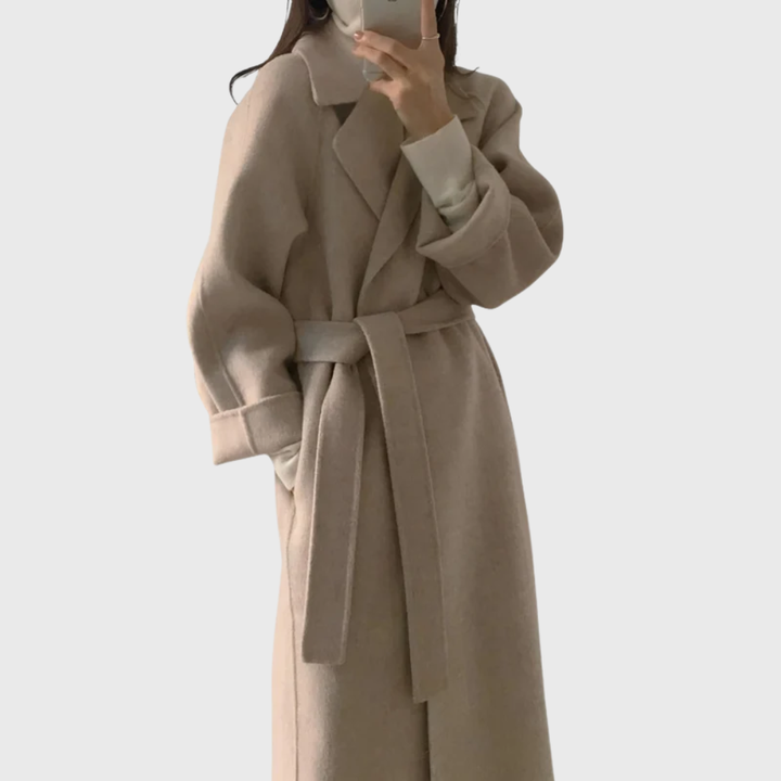 Women's Timeless Wool Blend Long Coat with Adjustable Belt