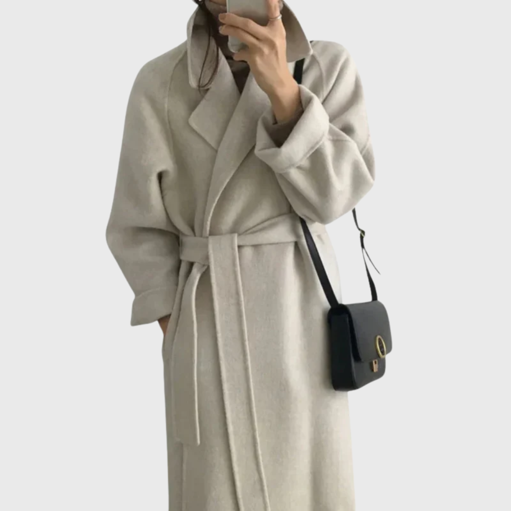 Women's Timeless Wool Blend Long Coat with Adjustable Belt
