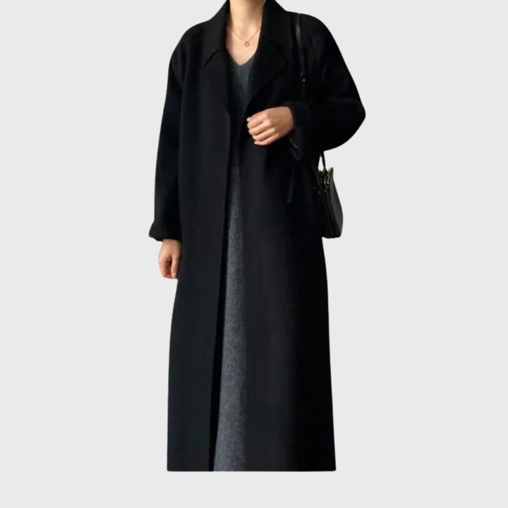 Women's Timeless Wool Blend Long Coat with Adjustable Belt