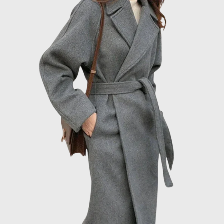 Women's Timeless Wool Blend Long Coat with Adjustable Belt