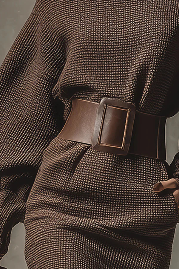 Vasia - Mocha Knit Dress Featuring a Flattering Silhouette