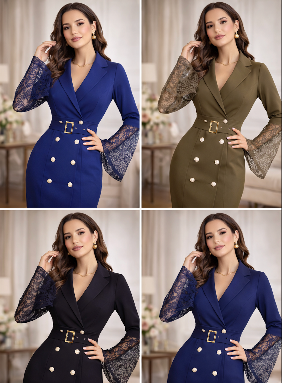 Jéssica | Lace-Sleeved Midi Dress