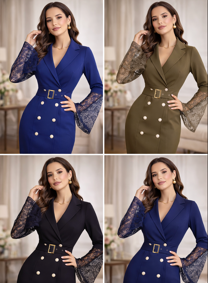 Jéssica | Lace-Sleeved Midi Dress