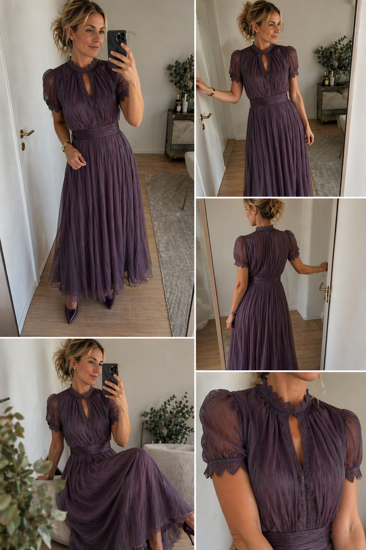 Alba | Midi Dress with Pleats and Balloon Sleeves