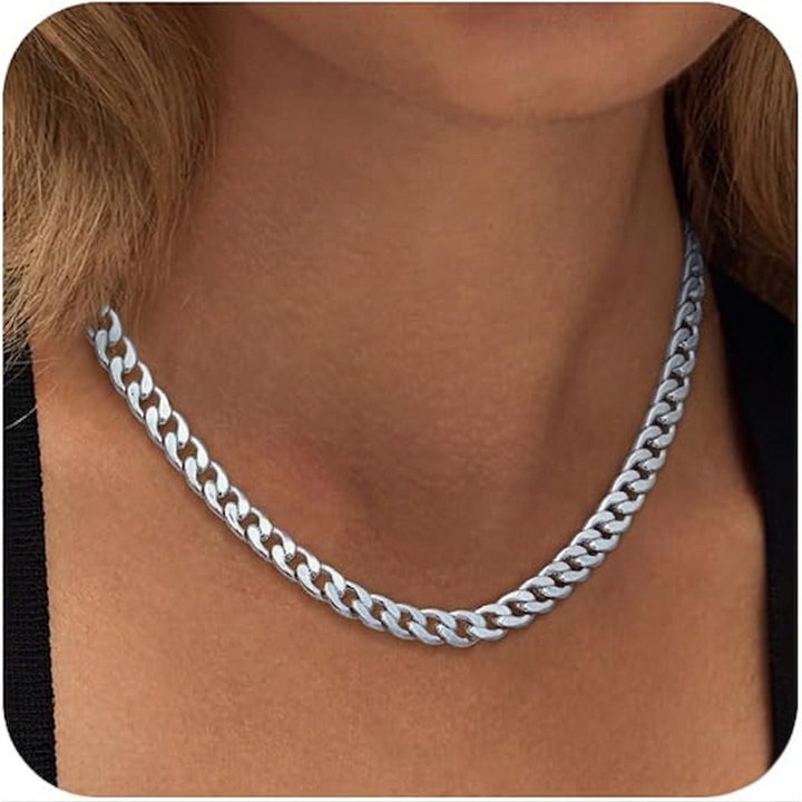 Gold Cuban Style Necklace with Chunky Elements