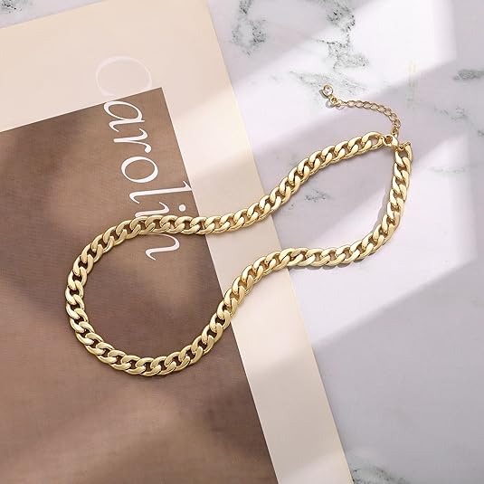 Gold Cuban Style Necklace with Chunky Elements