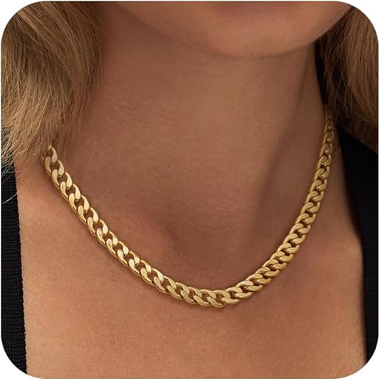 Gold Cuban Style Necklace with Chunky Elements