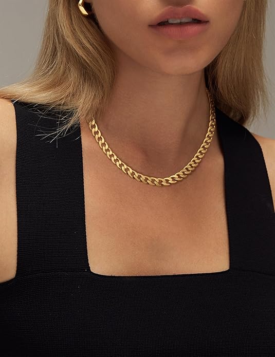 Gold Cuban Style Necklace with Chunky Elements