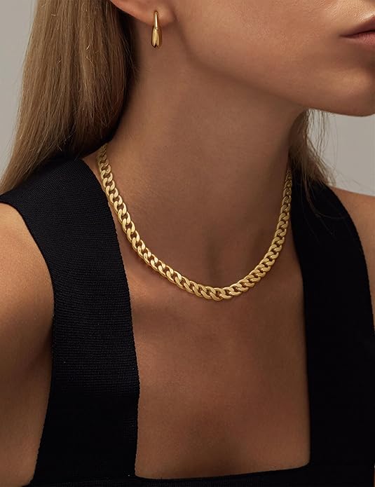 Gold Cuban Style Necklace with Chunky Elements