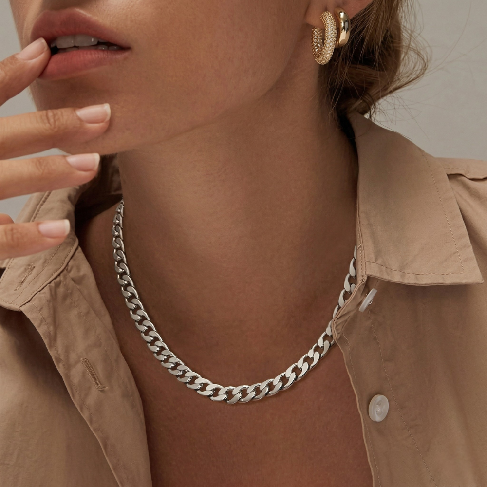 Gold Cuban Style Necklace with Chunky Elements