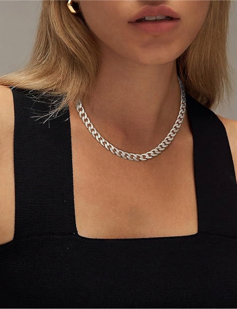 Gold Cuban Style Necklace with Chunky Elements