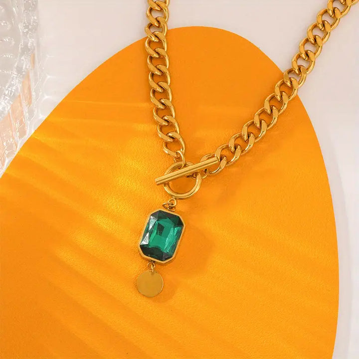 Pentagon Necklace Chain Emerald Thick | Gold