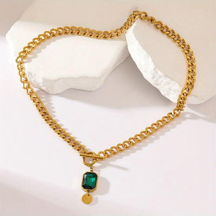 Pentagon Necklace Chain Emerald Thick | Gold
