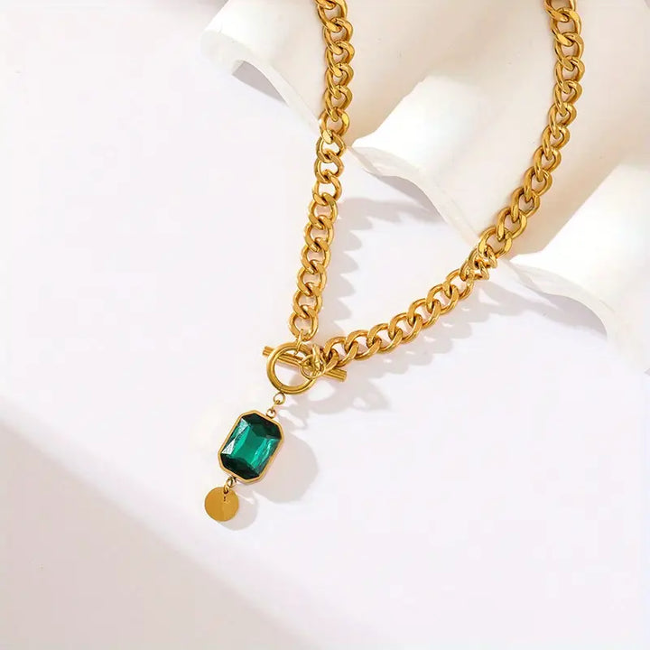 Pentagon Necklace Chain Emerald Thick | Gold