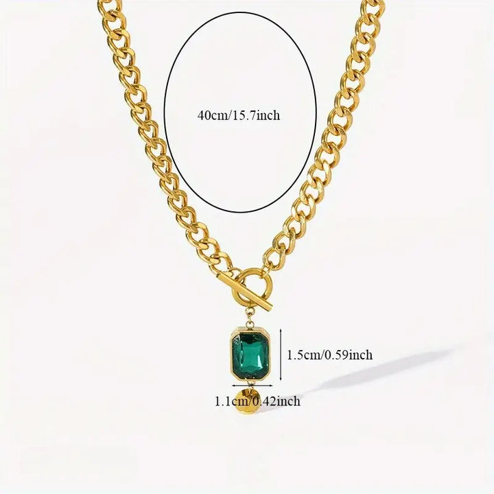 Pentagon Necklace Chain Emerald Thick | Gold