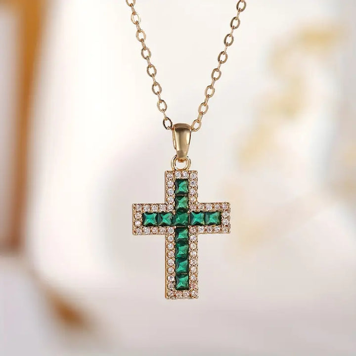 Gold Necklace with Emerald Cross