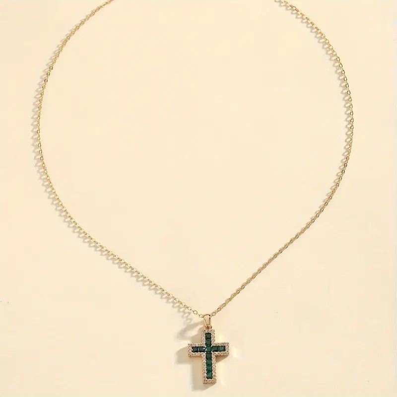 Gold Necklace with Emerald Cross