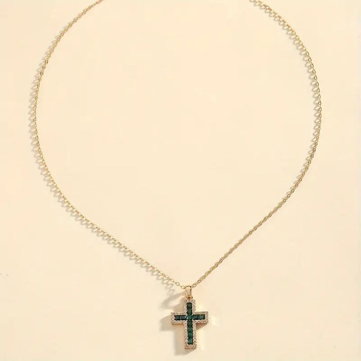 Gold Necklace with Emerald Cross
