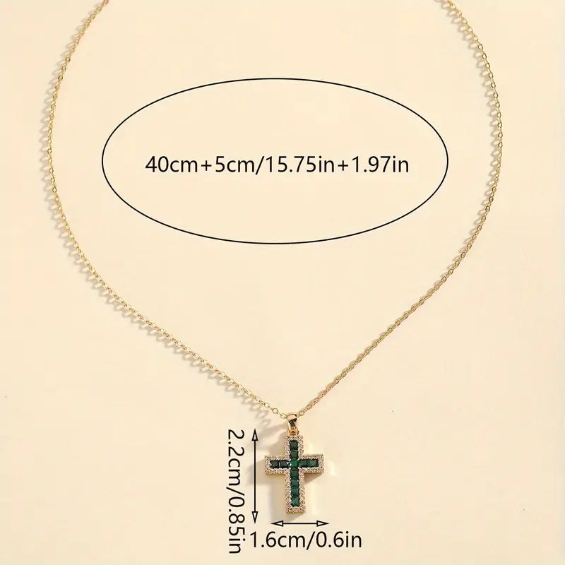 Gold Necklace with Emerald Cross