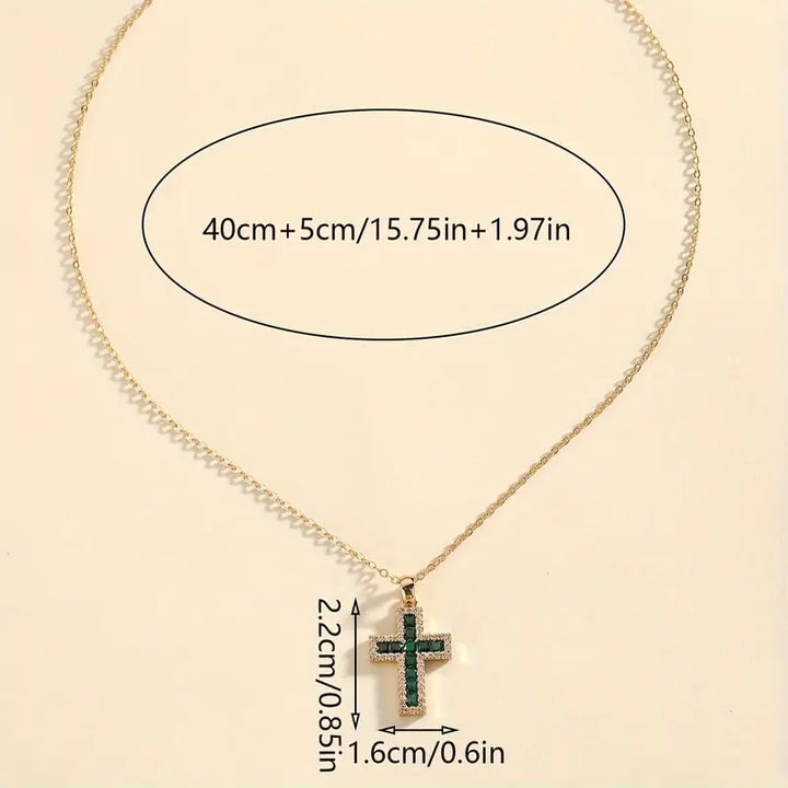 Gold Necklace with Emerald Cross
