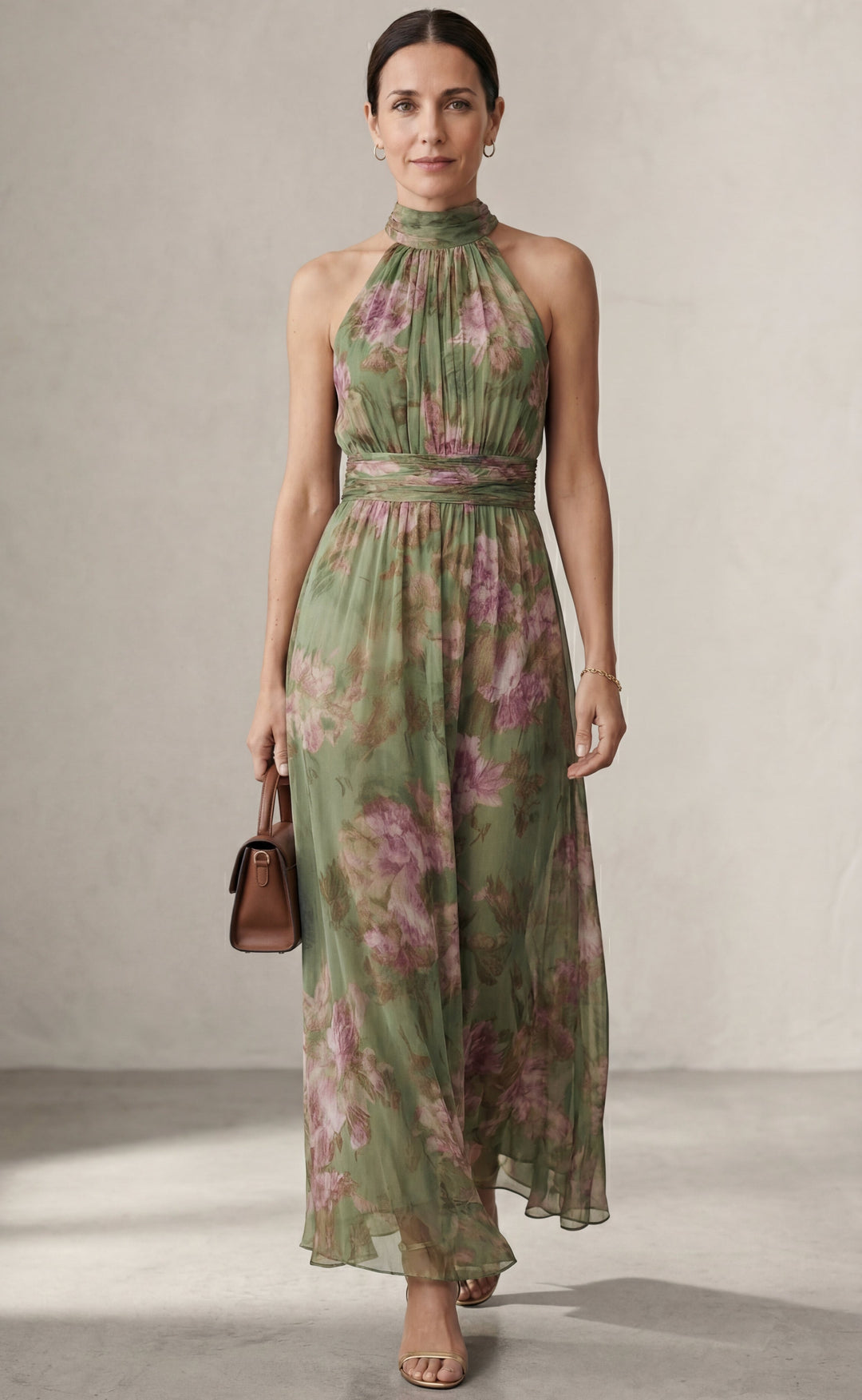 Livia™ | Elegant Floral Maxi Dress with Halter Neckline