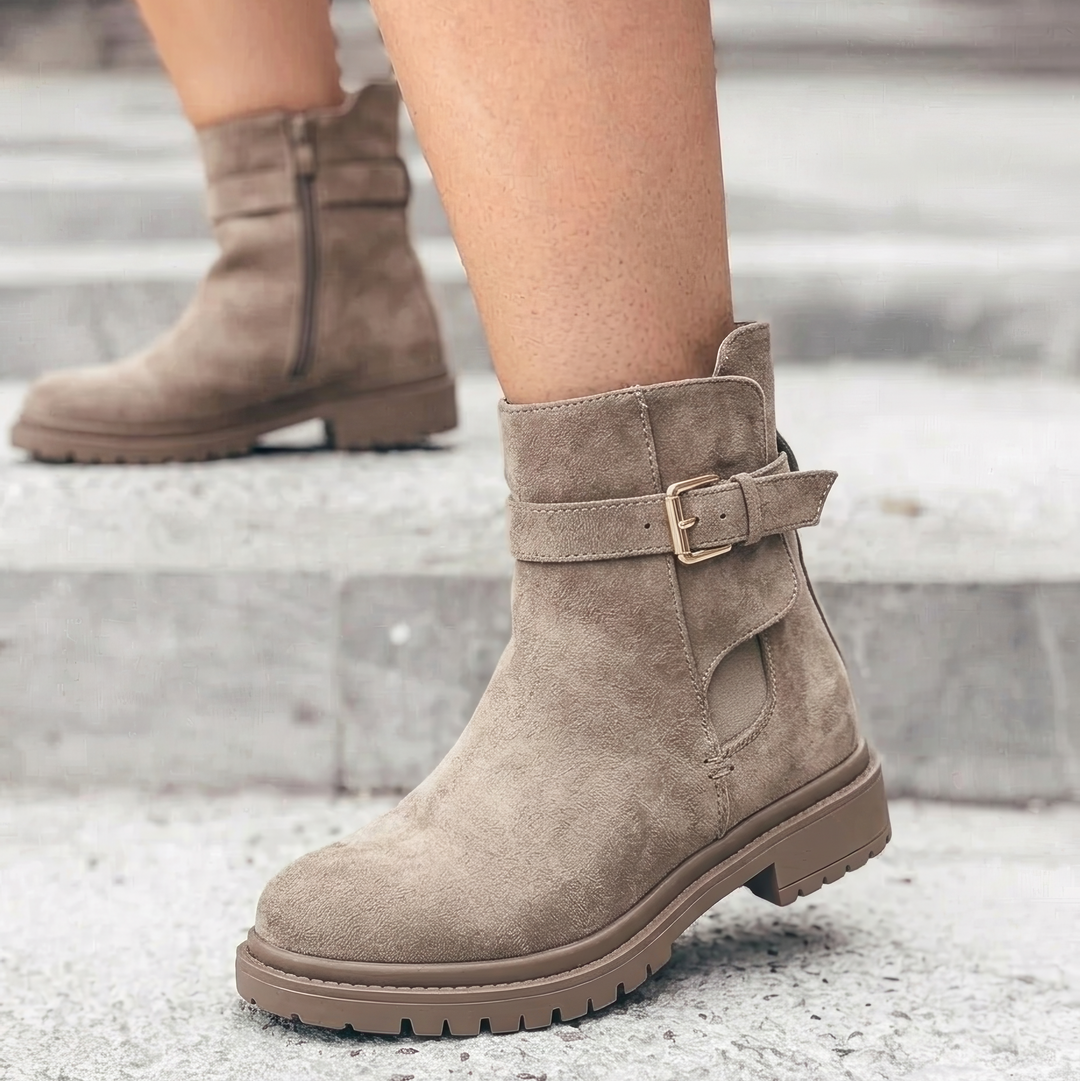 Khaki Ankle Boots Featuring Double Straps