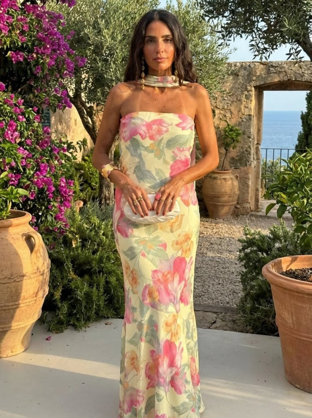 Alte - Long Strapless Floral Dress
