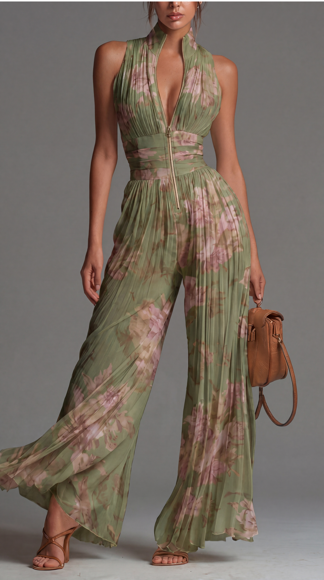 Inés | Pleated dress with floral chiffon