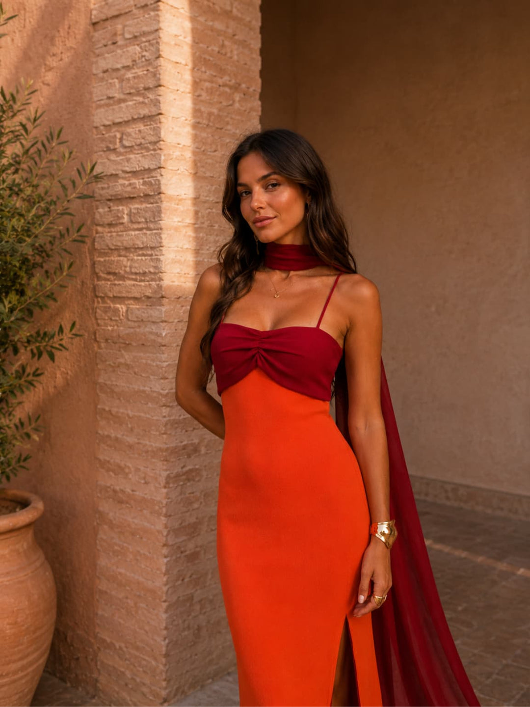 Albufeira - Long Two-Tone Dress with Dramatic Design