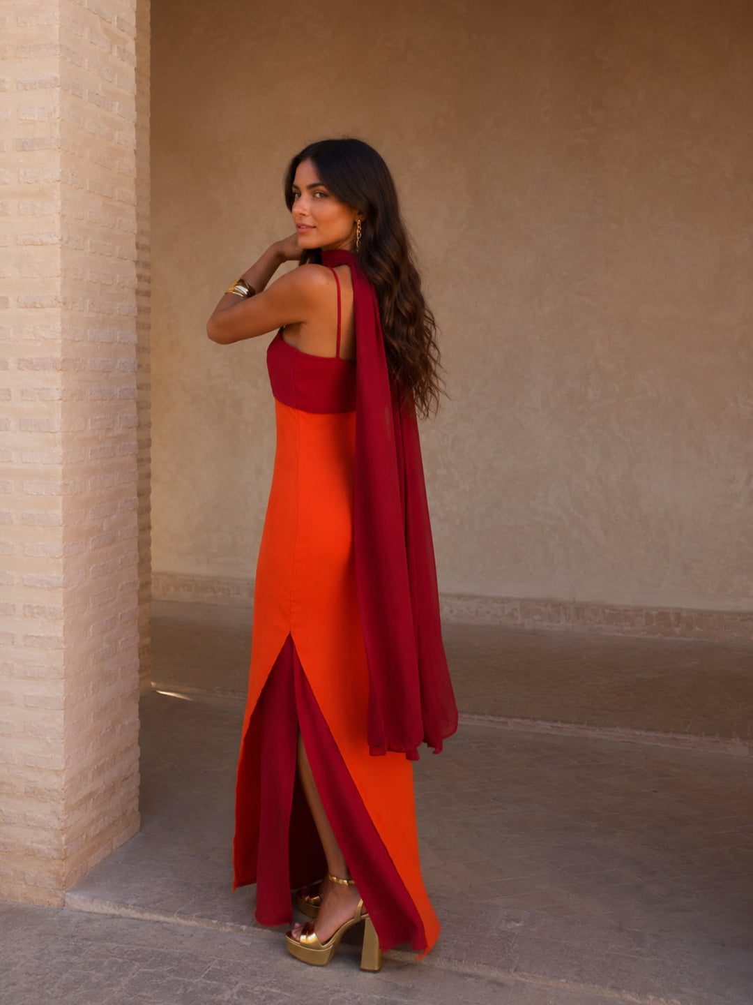 Albufeira - Long Two-Tone Dress with Dramatic Design
