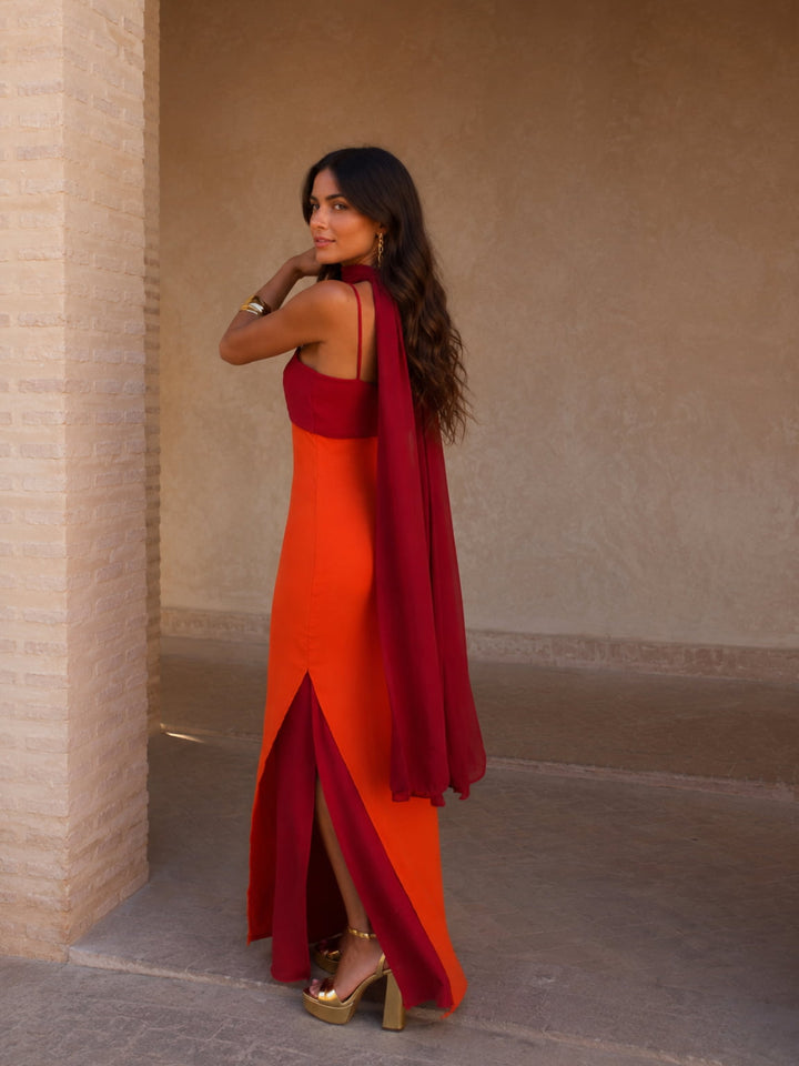 Albufeira - Long Two-Tone Dress with Dramatic Design