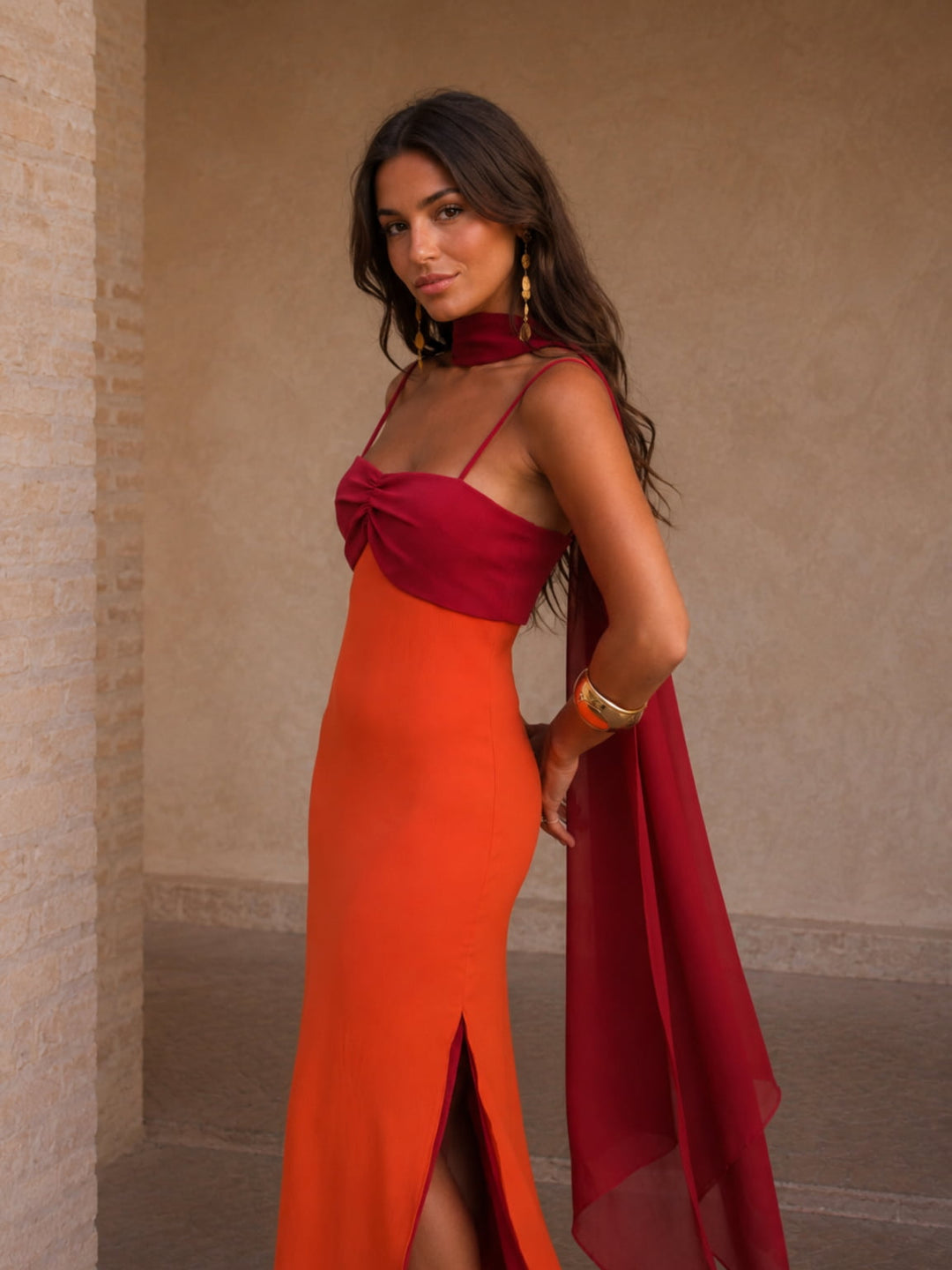 Albufeira - Long Two-Tone Dress with Dramatic Design