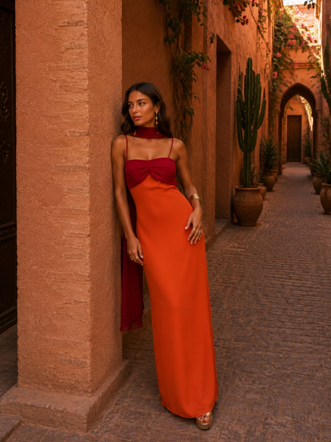 Albufeira - Long Two-Tone Dress with Dramatic Design