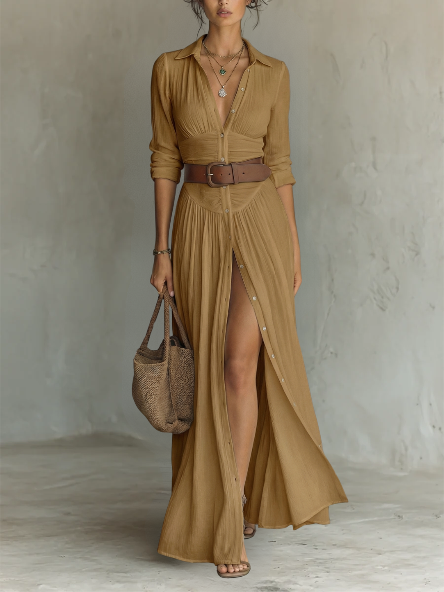 Alma | Long Robe with Collar and Long Sleeves