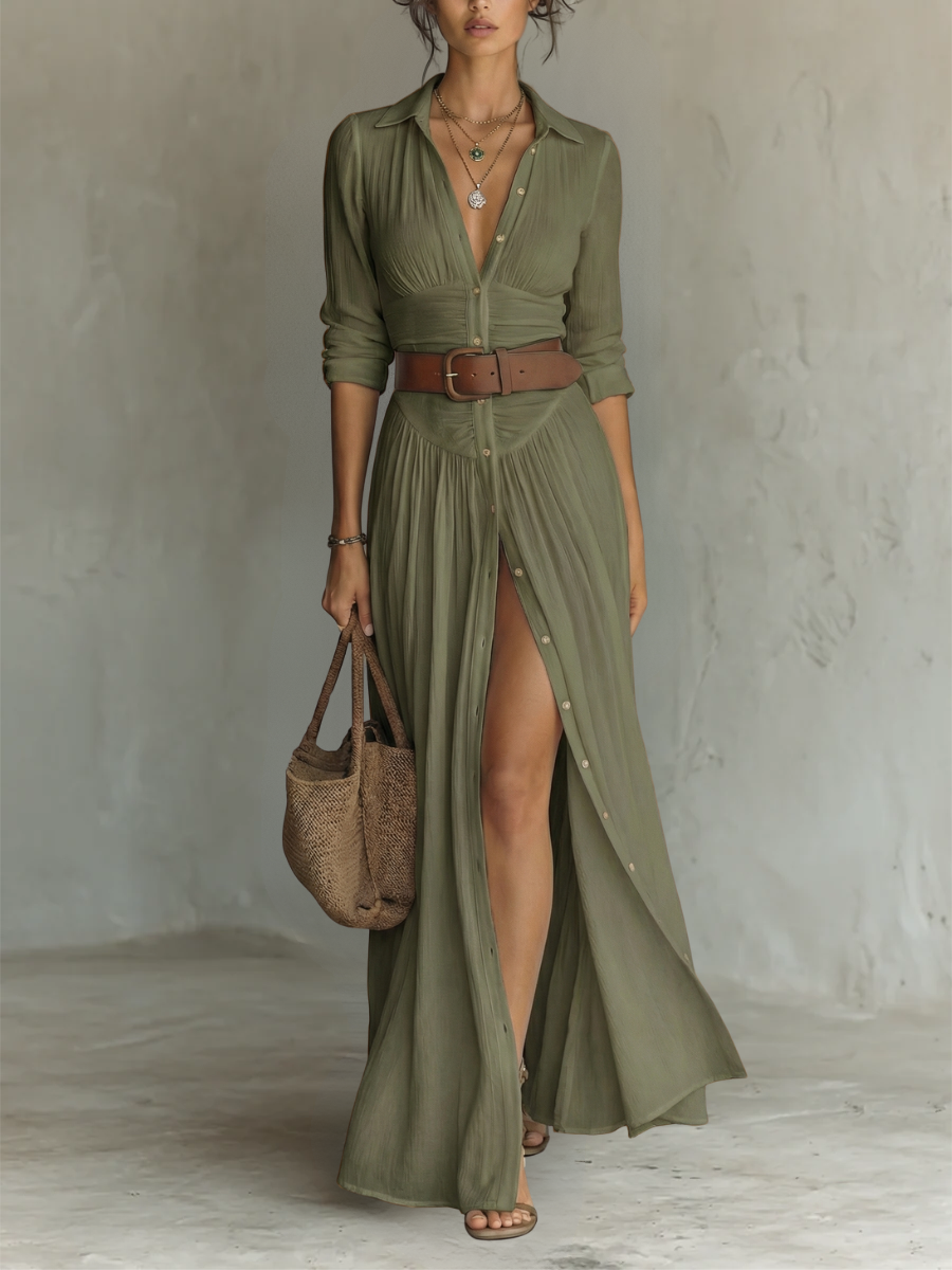 Alma | Long Robe with Collar and Long Sleeves