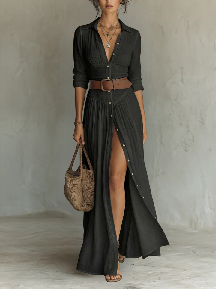 Alma | Long Robe with Collar and Long Sleeves