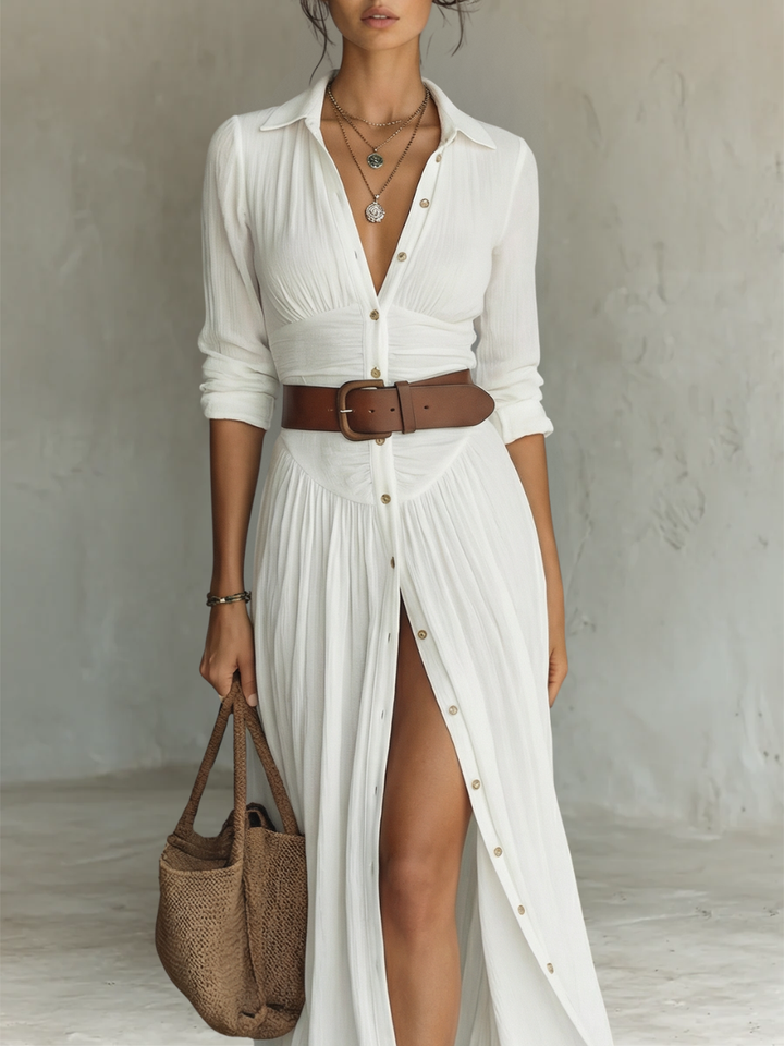 Alma | Long Robe with Collar and Long Sleeves
