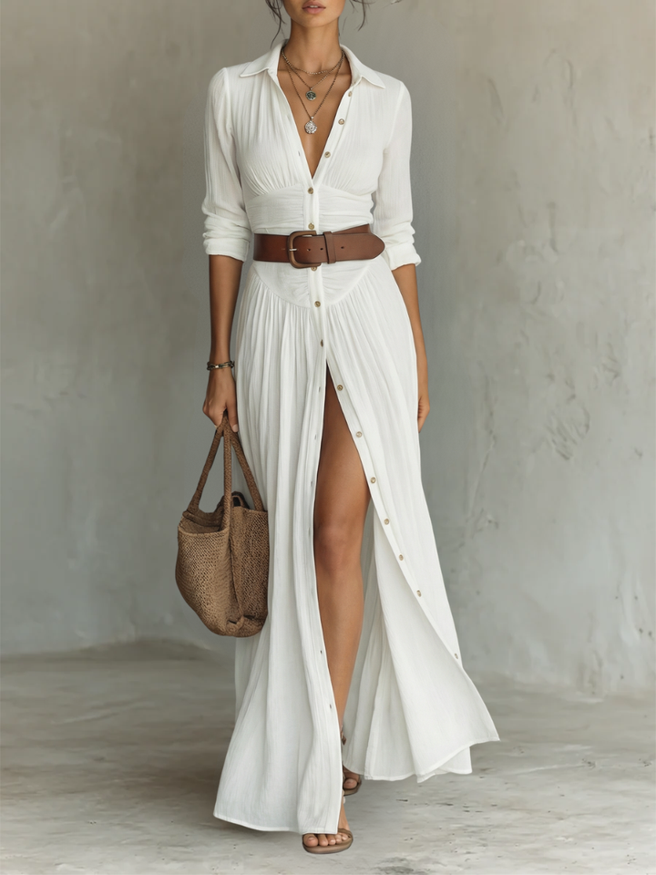 Alma | Long Robe with Collar and Long Sleeves