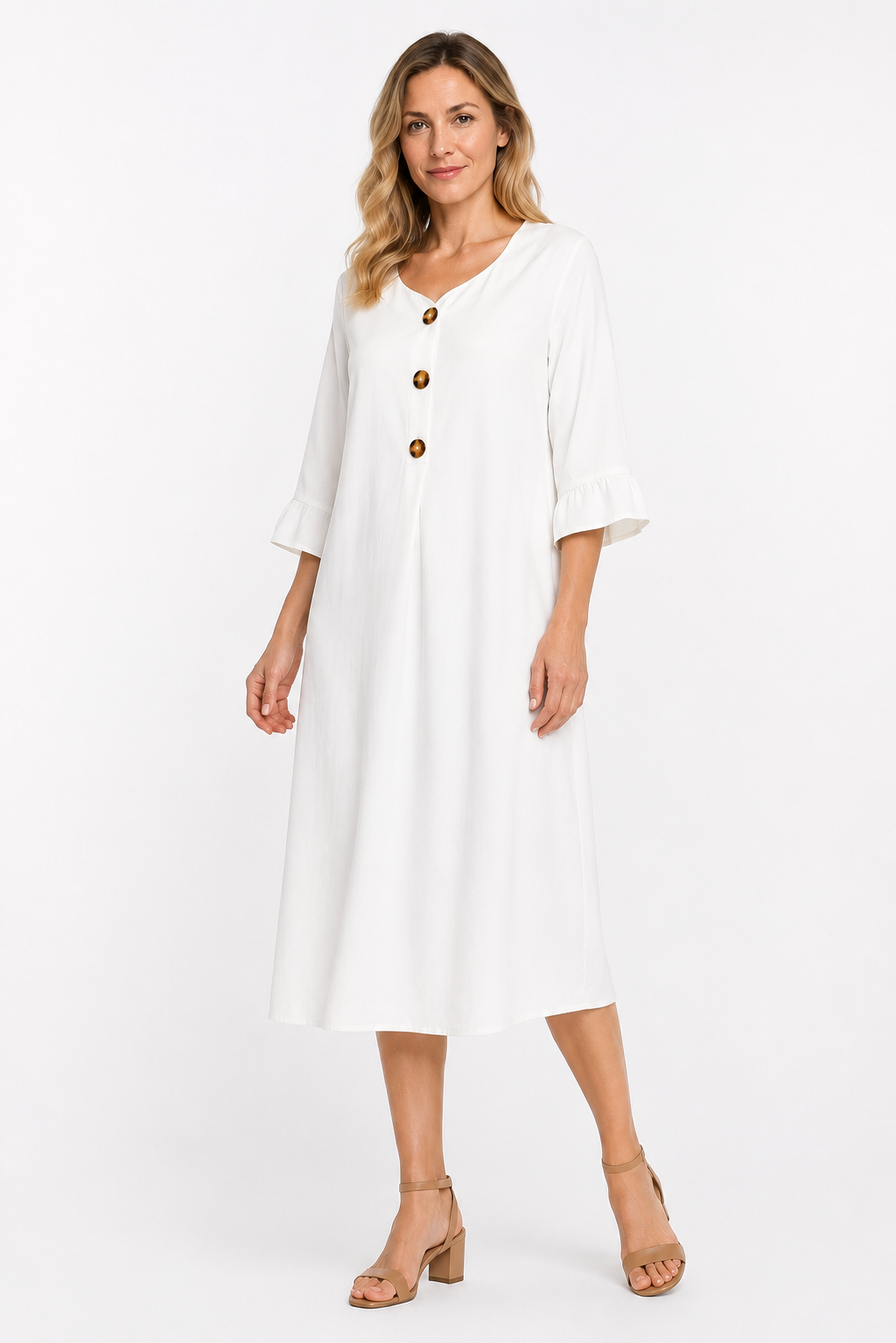 Dušana | Relaxed V-Neck Dress with Button Details