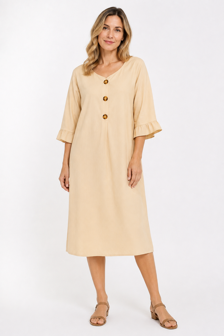 Dušana | Relaxed V-Neck Dress with Button Details