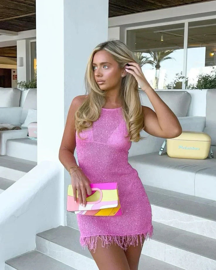 Transparent Mini Dress with Sequins