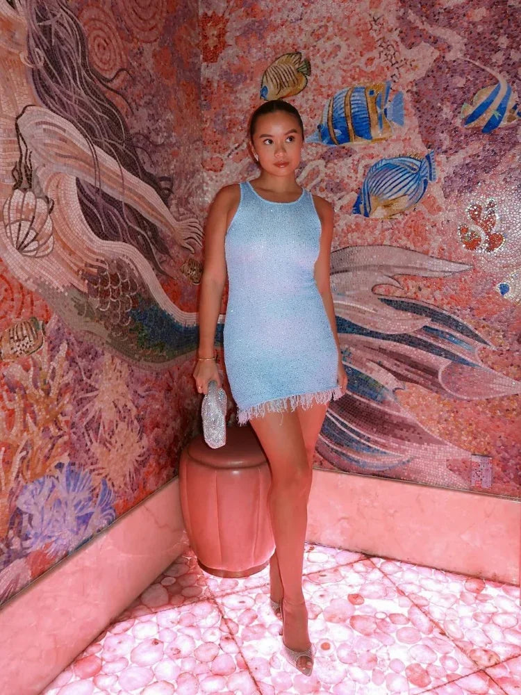 Transparent Mini Dress with Sequins