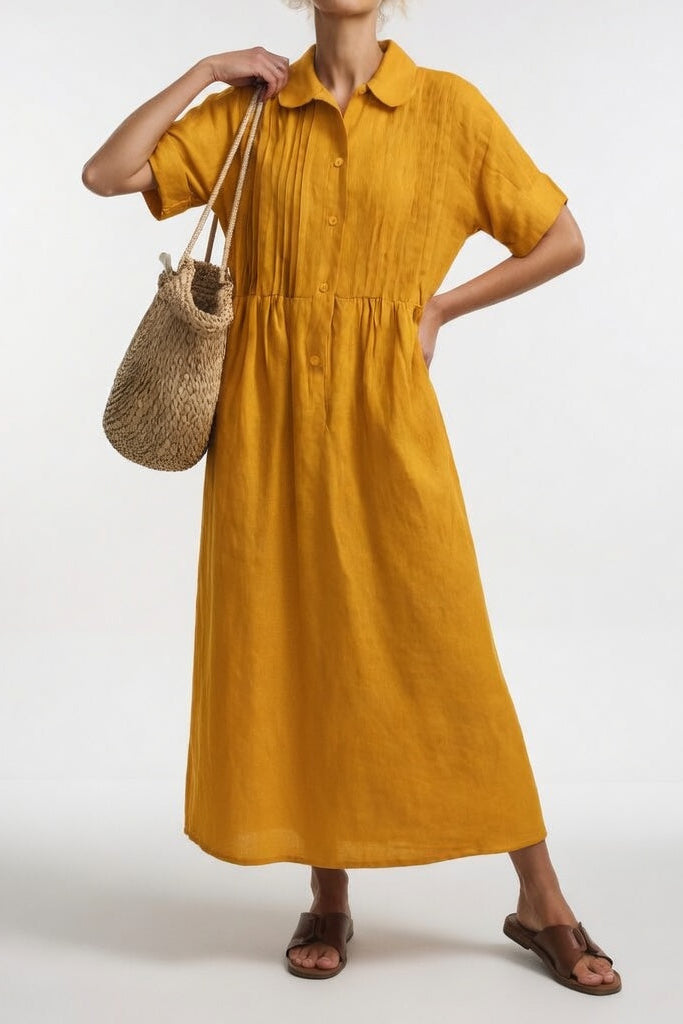 Klaudia | Relaxed Fit Linen-Cotton Shirt Dress