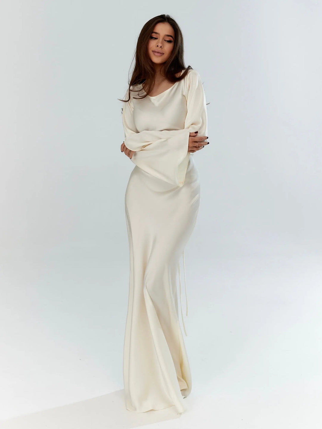 Maxi Satin Dress with Long Sleeves for Weddings